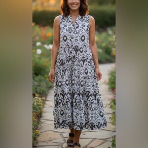 Chico's ikat print tiered maxidrees A linecotton size 1 (8) boho Beach Cruise